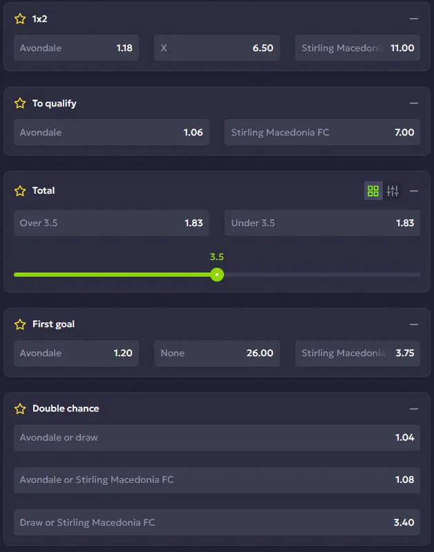 Available Bet Types at VAVADA