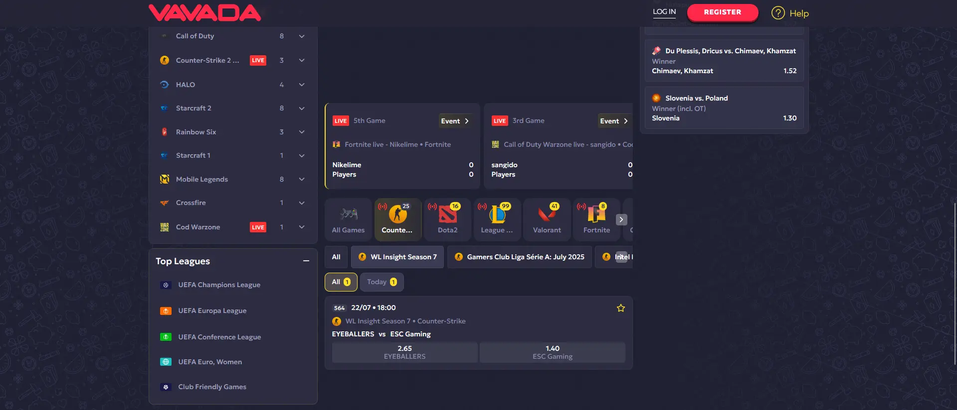 Esports Betting at VAVADA